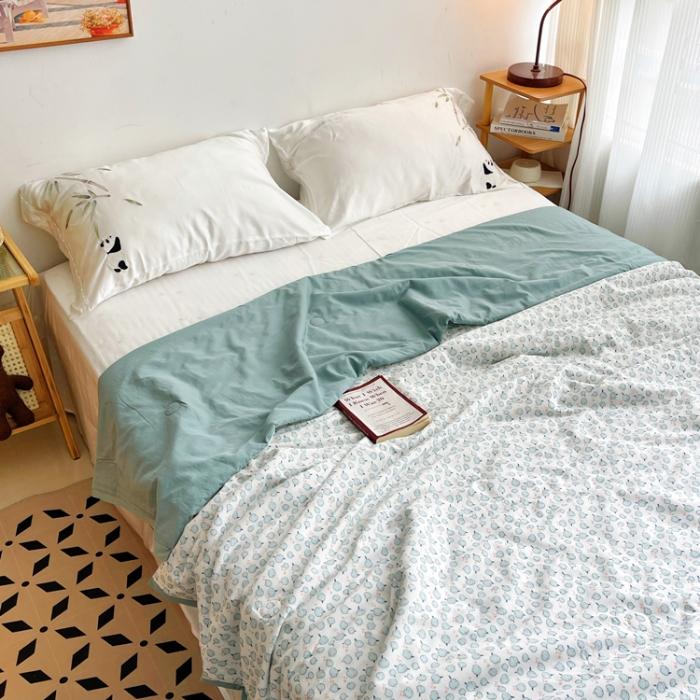 91家纺网 家纺一手货源 找家纺 蓝庭云小棉天丝棉凉感小清新夏凉被卡通可机洗亲肤空调被双人被 风浅
