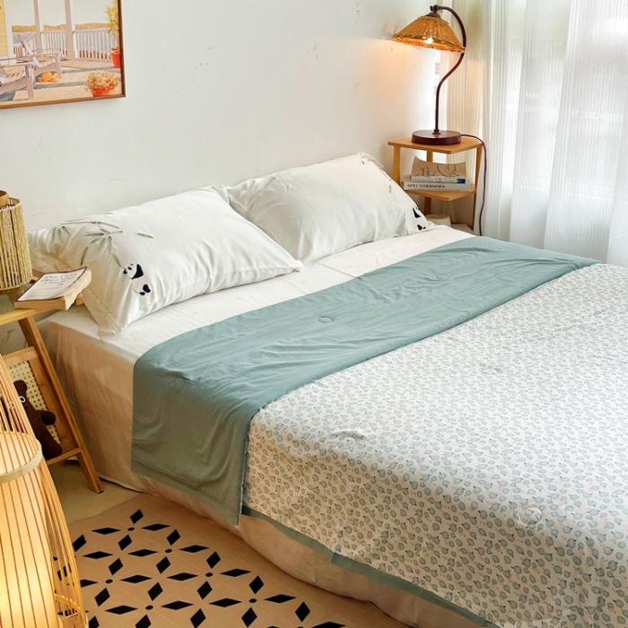 91家纺网 家纺一手货源 找家纺 蓝庭云小棉天丝棉凉感小清新夏凉被卡通可机洗亲肤空调被双人被 风浅