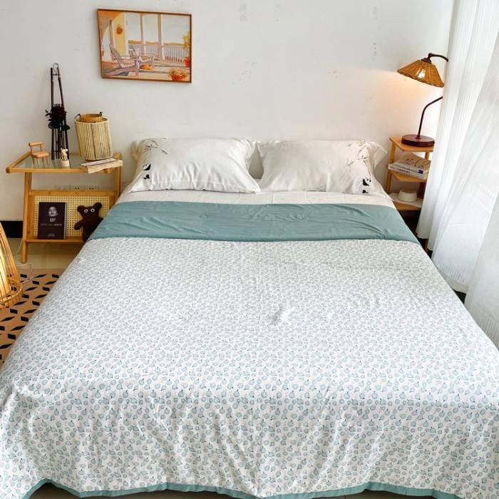 91家纺网 家纺一手货源 找家纺 蓝庭云小棉天丝棉凉感小清新夏凉被卡通可机洗亲肤空调被双人被 风浅