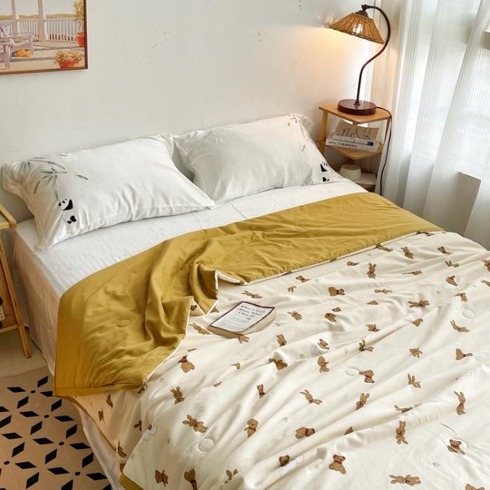 91家纺网 家纺一手货源 找家纺 蓝庭云小棉天丝棉凉感小清新夏凉被卡通可机洗亲肤空调被双人被 憨憨熊