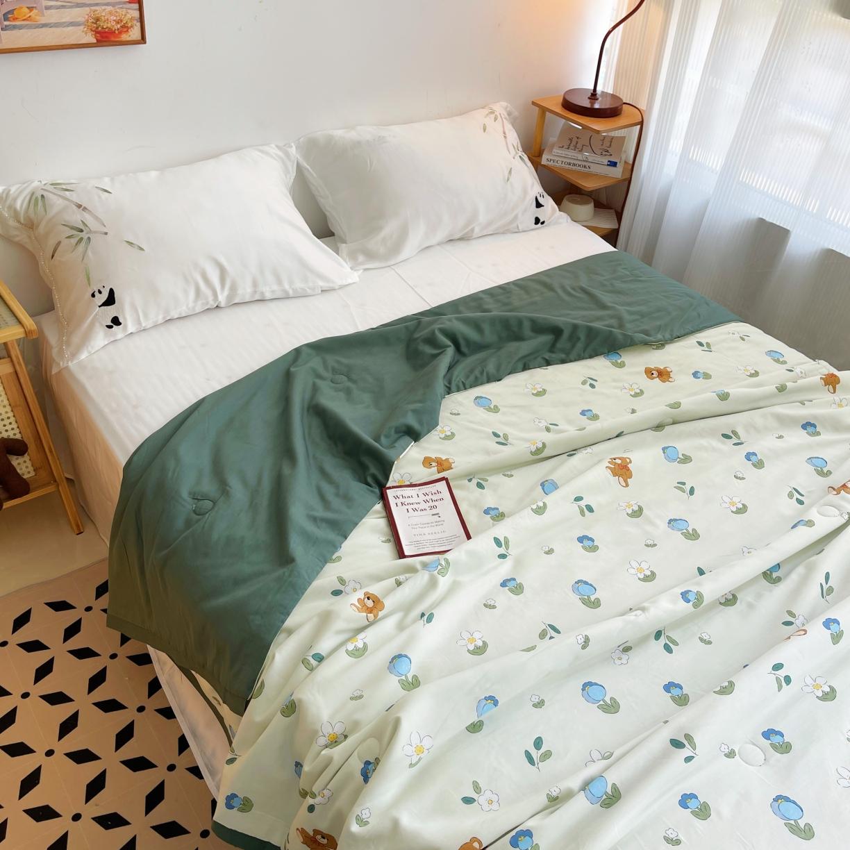 91家纺网 家纺一手货源 找家纺 蓝庭云小棉天丝棉凉感小清新夏凉被卡通可机洗亲肤空调被双人被 梦乐园