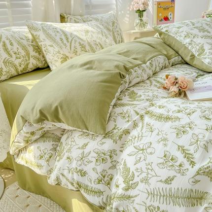 91家纺网 家纺一手货源 找家纺 (总）直播爆款法式风双层纱棉麻水洗棉四件套