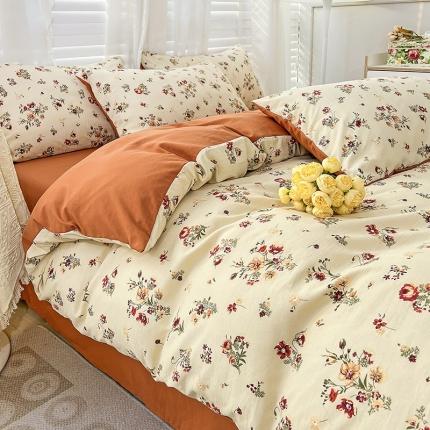 91家纺网 家纺一手货源 找家纺 直播爆款法式风双层纱棉麻水洗棉四件套 浪漫比克