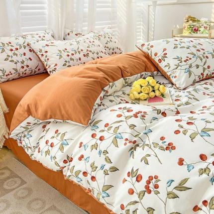 91家纺网 家纺一手货源 找家纺 直播爆款法式风双层纱棉麻水洗棉四件套 枇杷树