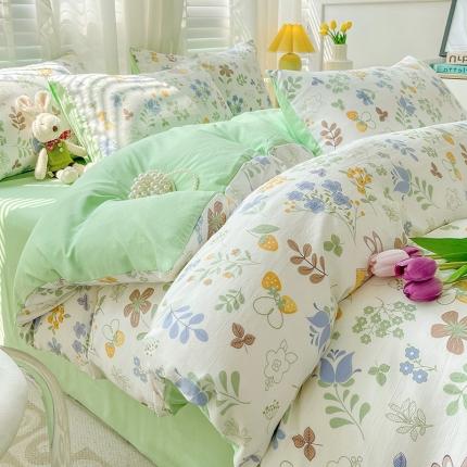 91家纺网 家纺一手货源 找家纺 (总）直播爆款法式风双层纱棉麻水洗棉四件套