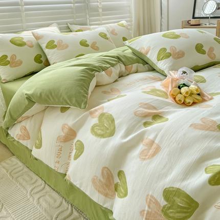 91家纺网 家纺一手货源 找家纺 直播爆款法式风双层纱棉麻水洗棉四件套 微微安