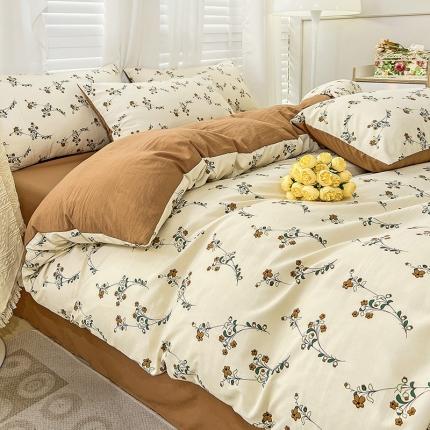 91家纺网 家纺一手货源 找家纺 直播爆款法式风双层纱棉麻水洗棉四件套 小米果