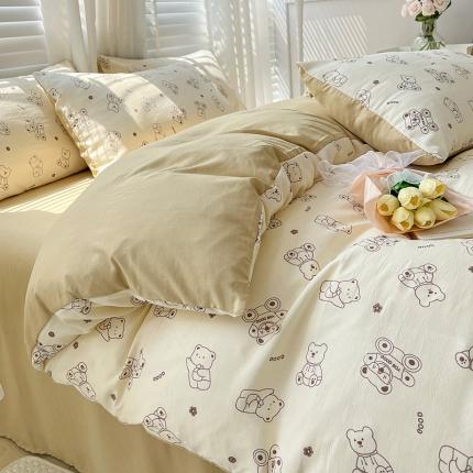 91家纺网 家纺一手货源 找家纺 直播爆款法式风双层纱棉麻水洗棉四件套 小熊院长