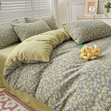 91家纺网 家纺一手货源 找家纺 (总）直播爆款法式风双层纱棉麻水洗棉四件套