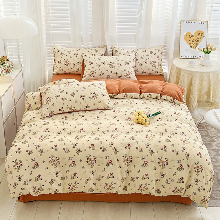 91家纺网 家纺一手货源 找家纺 直播爆款法式风双层纱棉麻水洗棉四件套 浪漫比克