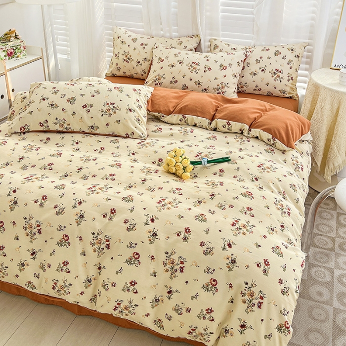 91家纺网 家纺一手货源 找家纺 直播爆款法式风双层纱棉麻水洗棉四件套 浪漫比克