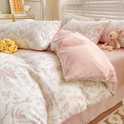 直播爆款法式风双层纱棉麻水洗棉四件套 曼芮粉