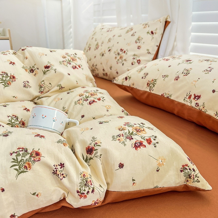 91家纺网 家纺一手货源 找家纺 直播爆款法式风双层纱棉麻水洗棉四件套 浪漫比克