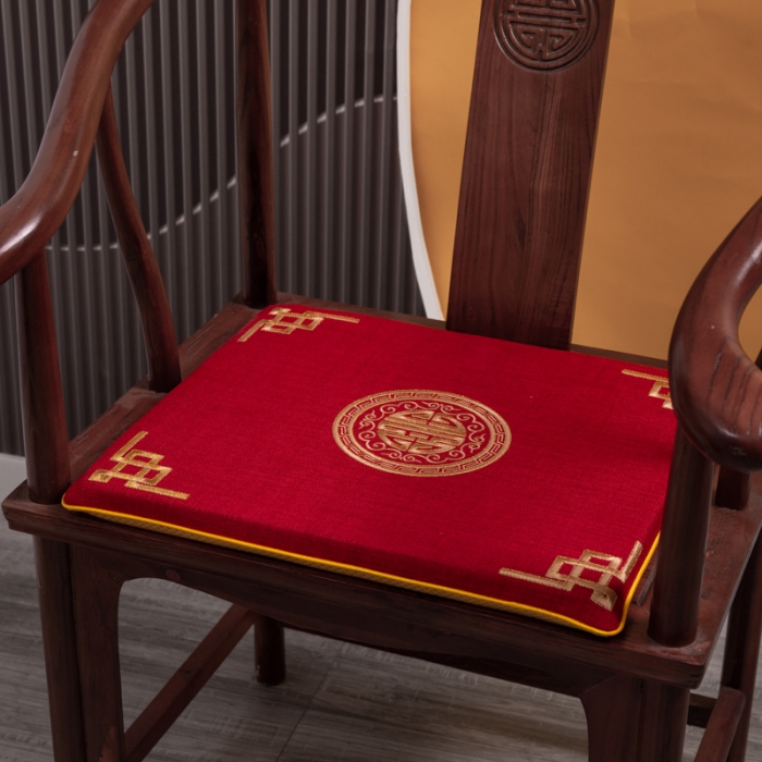 91家纺网 家纺一手货源 找家纺 北辰 2023新款中式坐垫刺绣椅垫红木沙发绣花垫 福星单边-红
