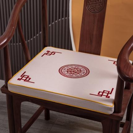 北辰 2023新款中式坐垫刺绣椅垫红木沙发绣花垫 福星双边-米