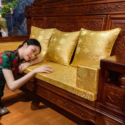 91家纺网 家纺一手货源 找家纺 北辰 2023新款中式坐垫绸缎椅垫红木沙发织锦缎垫圈椅垫 石榴花-金