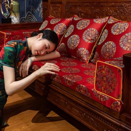 91家纺网 家纺一手货源 找家纺 （总）北辰 2023新款中式坐垫绸缎椅垫红木沙发织锦缎垫圈椅垫