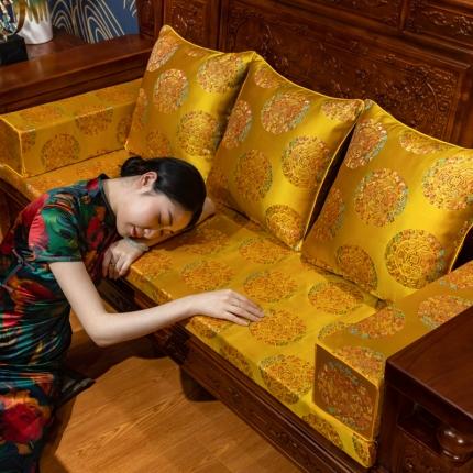 91家纺网 家纺一手货源 找家纺 北辰 2023新款中式坐垫绸缎椅垫红木沙发织锦缎垫圈椅垫 五龙团-金