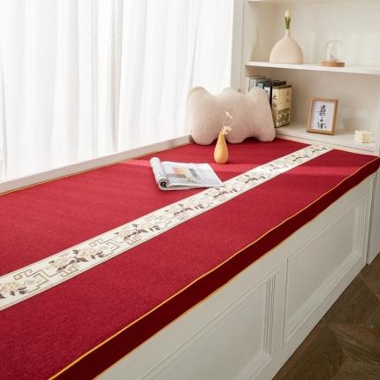 91家纺网 家纺一手货源 找家纺 北辰 2023新款新中式纯色绣花青花瓷飘窗垫 青花瓷-红