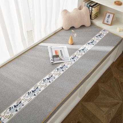 91家纺网 家纺一手货源 找家纺 北辰 2023新款新中式纯色绣花青花瓷飘窗垫 青花瓷-灰