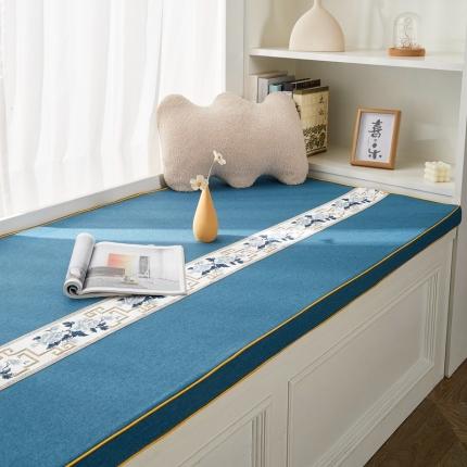 91家纺网 家纺一手货源 找家纺 北辰 2023新款新中式纯色绣花青花瓷飘窗垫 青花瓷-兰