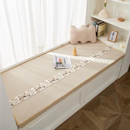 91家纺网 家纺一手货源 找家纺 北辰 2023新款新中式纯色绣花青花瓷飘窗垫 青花瓷-米