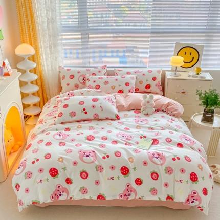 91家纺网 家纺一手货源 找家纺 （总）玉海棠 2023新款水洗棉麻双层四件套亲肤印花四件套