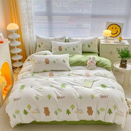 91家纺网 家纺一手货源 找家纺 （总）玉海棠 2023新款水洗棉麻双层四件套亲肤印花四件套