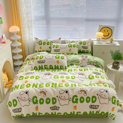 91家纺网 家纺一手货源 找家纺 （总）玉海棠 2023新款水洗棉麻双层四件套亲肤印花四件套