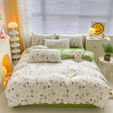 91家纺网 家纺一手货源 找家纺 （总）玉海棠 2023新款水洗棉麻双层四件套亲肤印花四件套