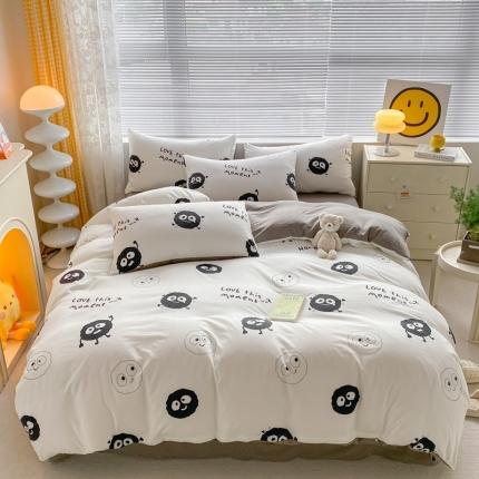 91家纺网 家纺一手货源 找家纺 （总）玉海棠 2023新款水洗棉麻双层四件套亲肤印花四件套