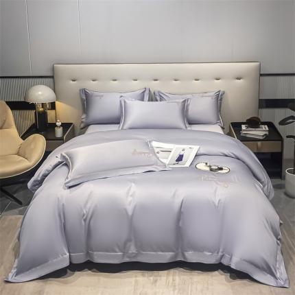 91家纺网 家纺一手货源 找家纺 曼秀琳 2023新款A类60s长绒棉刺绣款四件套-爱尚系列 爱尚-淡雅紫