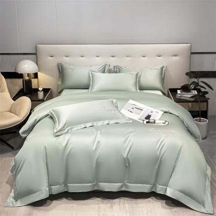 91家纺网 家纺一手货源 找家纺 曼秀琳 2023新款A类60s长绒棉刺绣款四件套-爱尚系列 爱尚-清新绿