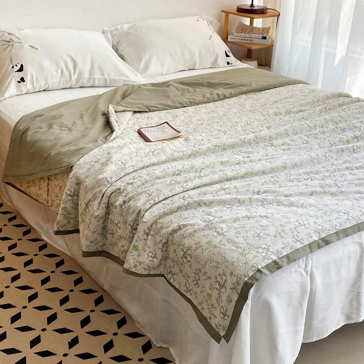 91家纺网 家纺一手货源 找家纺 蓝庭云小棉天丝棉凉感小清新夏凉被卡通可机洗亲肤空调被双人被 南柚