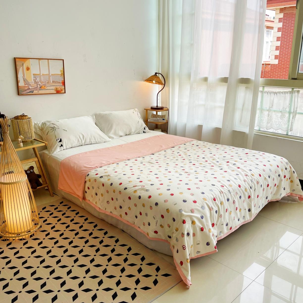 91家纺网 家纺一手货源 找家纺 蓝庭云小棉天丝棉凉感小清新夏凉被卡通可机洗亲肤空调被双人被 趣多多