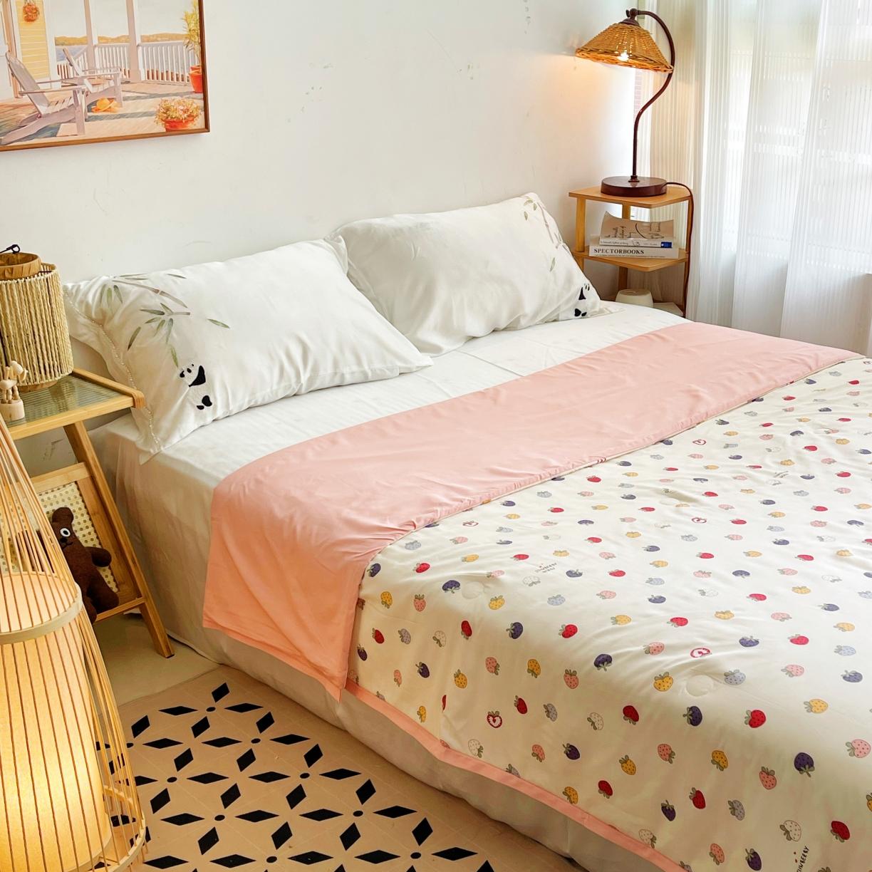 91家纺网 家纺一手货源 找家纺 蓝庭云小棉天丝棉凉感小清新夏凉被卡通可机洗亲肤空调被双人被 趣多多