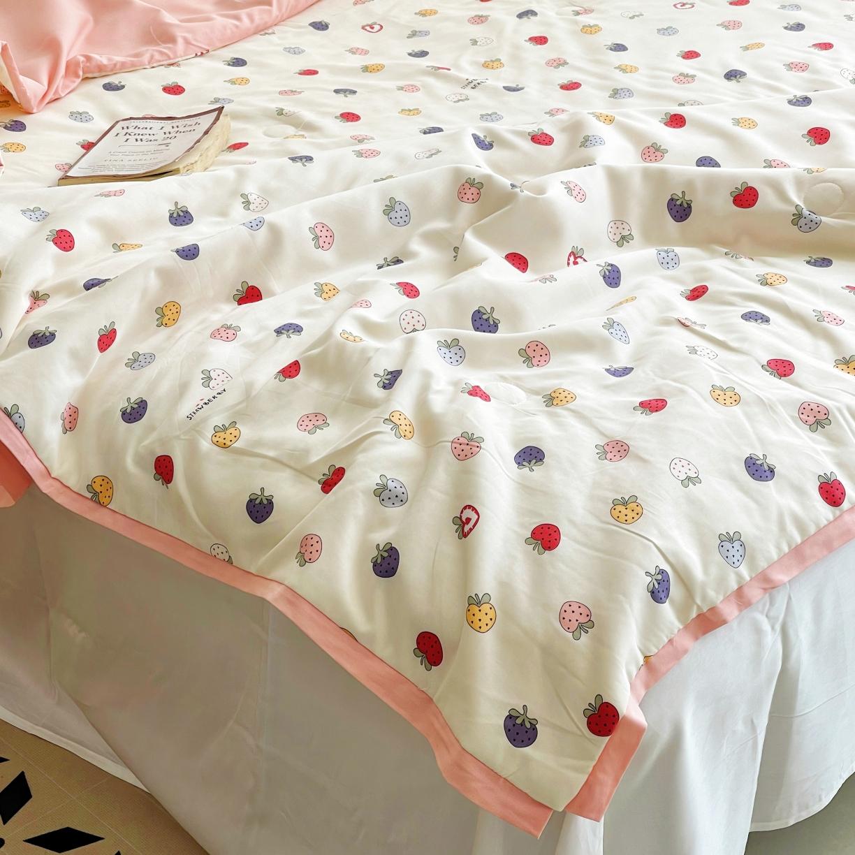 91家纺网 家纺一手货源 找家纺 蓝庭云小棉天丝棉凉感小清新夏凉被卡通可机洗亲肤空调被双人被 趣多多