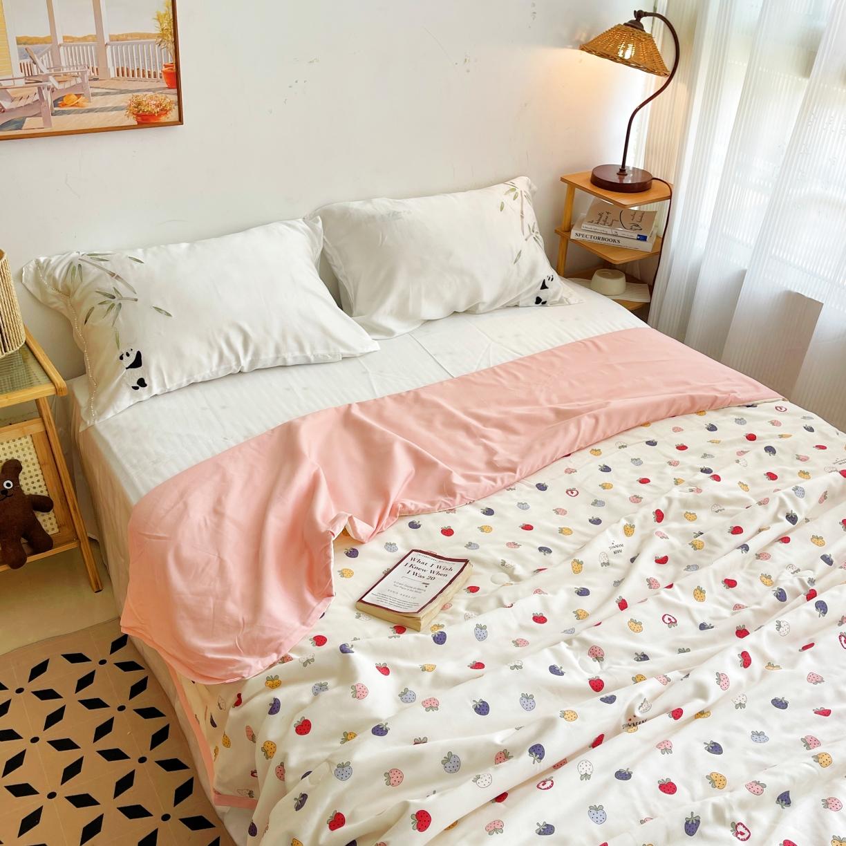 91家纺网 家纺一手货源 找家纺 蓝庭云小棉天丝棉凉感小清新夏凉被卡通可机洗亲肤空调被双人被 趣多多