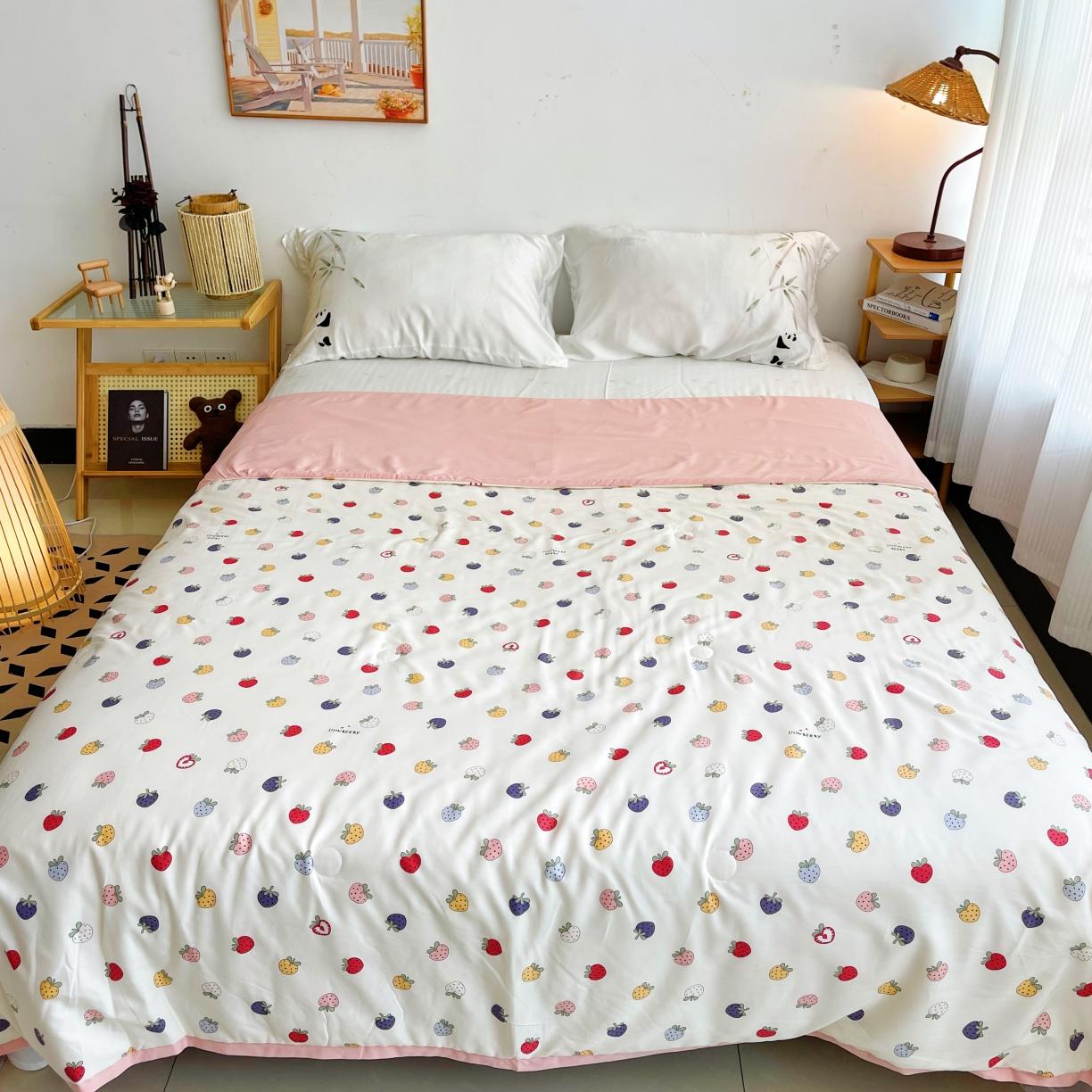 91家纺网 家纺一手货源 找家纺 蓝庭云小棉天丝棉凉感小清新夏凉被卡通可机洗亲肤空调被双人被 趣多多