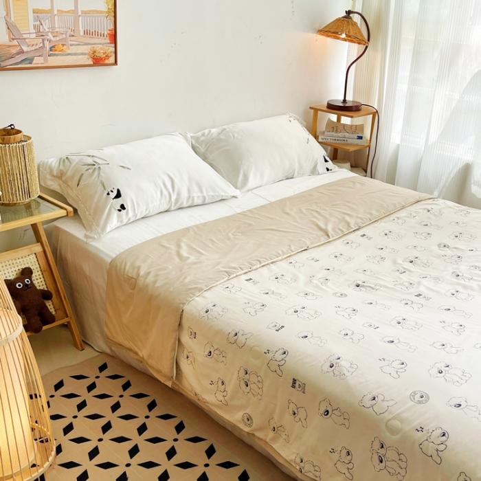 91家纺网 家纺一手货源 找家纺 蓝庭云小棉天丝棉凉感小清新夏凉被卡通可机洗亲肤空调被双人被 熊先生