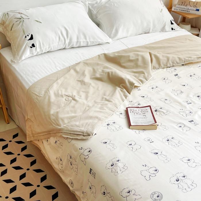 91家纺网 家纺一手货源 找家纺 蓝庭云小棉天丝棉凉感小清新夏凉被卡通可机洗亲肤空调被双人被 熊先生