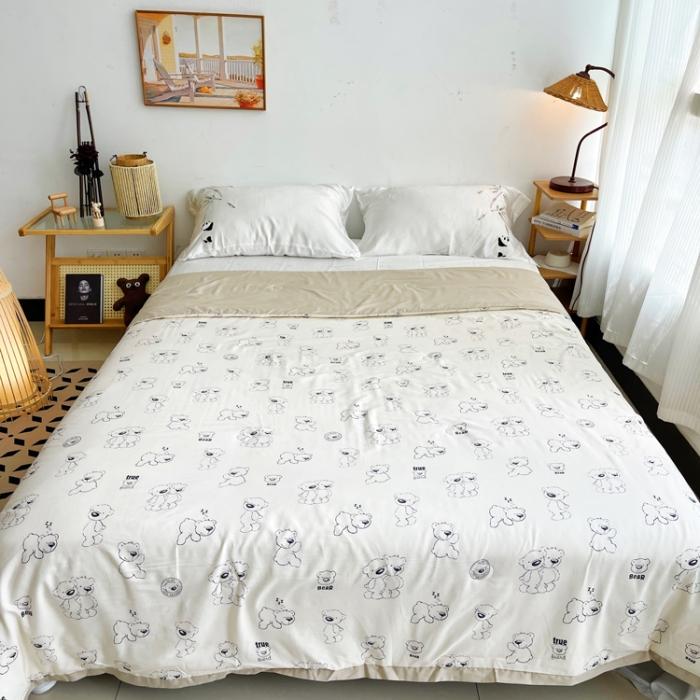 91家纺网 家纺一手货源 找家纺 蓝庭云小棉天丝棉凉感小清新夏凉被卡通可机洗亲肤空调被双人被 熊先生