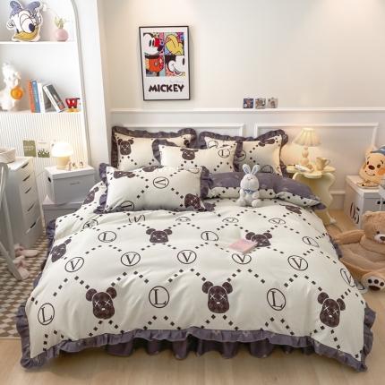 91家纺网 家纺一手货源 找家纺 （总）艾橙家纺 2023新款小清新韩版磨毛花边四件套