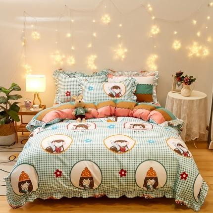 91家纺网 家纺一手货源 找家纺 （总）艾橙家纺 2023新款小清新韩版磨毛花边四件套