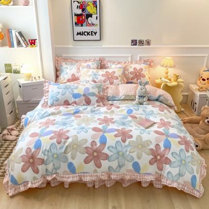 91家纺网 家纺一手货源 找家纺 （总）艾橙家纺 2023新款小清新韩版磨毛花边四件套