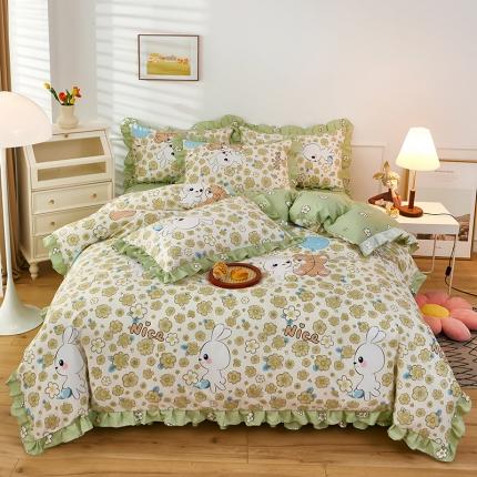 91家纺网 家纺一手货源 找家纺 （总）艾橙家纺 2023新款小清新韩版磨毛花边四件套