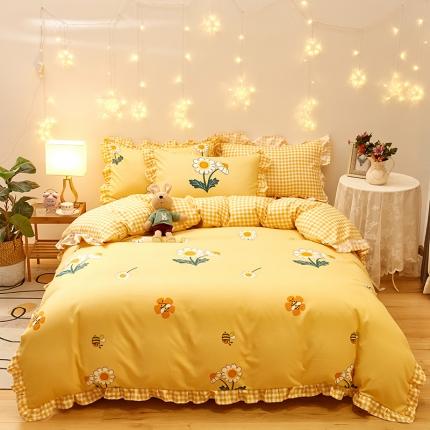 91家纺网 家纺一手货源 找家纺 （总）艾橙家纺 2023新款小清新韩版磨毛花边四件套