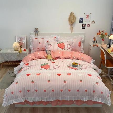 91家纺网 家纺一手货源 找家纺 （总）艾橙家纺 2023新款小清新韩版磨毛花边四件套