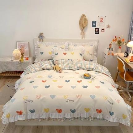 91家纺网 家纺一手货源 找家纺 （总）艾橙家纺 2023新款小清新韩版磨毛花边四件套