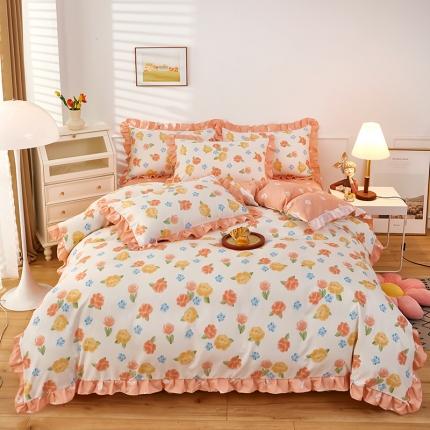 91家纺网 家纺一手货源 找家纺 （总）艾橙家纺 2023新款小清新韩版磨毛花边四件套